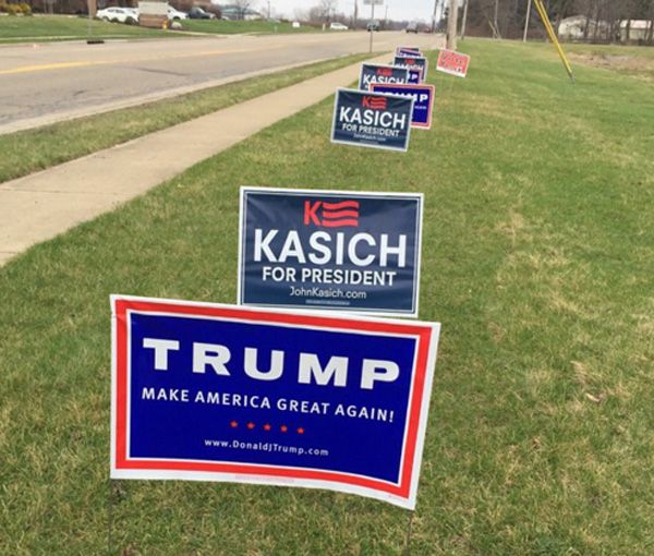 Campaign signs posted in Ohio (Photo: Twitter/MLSchultze)