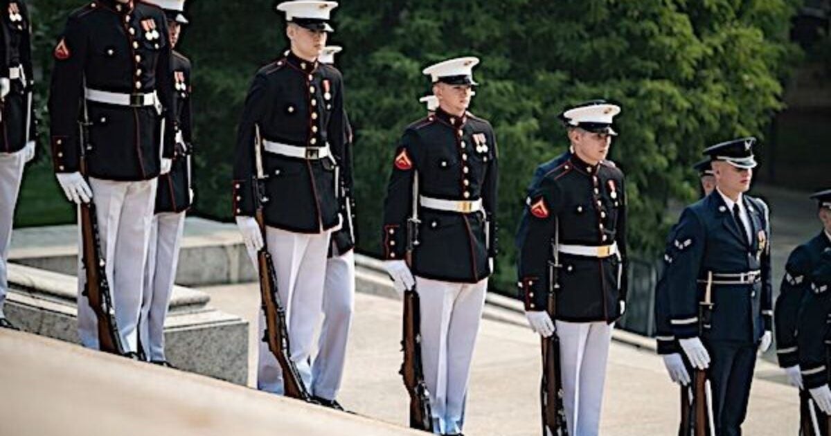 Service members participate in an Armed Forces full honors wreath-laying ceremony at the Tomb of the Unknown Soldier at Arlington National Cemetery, Arlington, Virginia, June 7, 2023. (U.S. Army photo by Elizabeth Fraser)