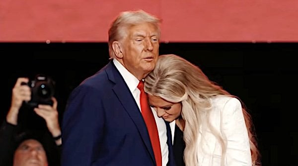 President Donald Trump consoles Eirka Kirk at the Charlie Kirk Memorial Service in Glendale, Arizona, on Sunday, Sept. 21, 2025 (Video screenshot)