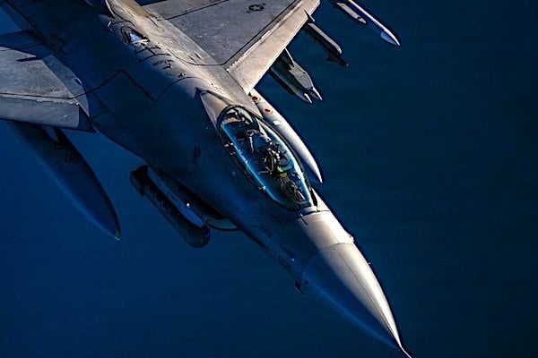 A U.S. Air Force F-16 fighter jet patrols the skies over the Middle East on Monday, June 29, 2026. (U.S. Central Command photo)