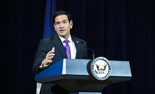 Secretary of State Marco Rubio delivers remarks during the Global Town Hall at the Dean Acheson Auditorium of the U.S. Department of State in Washington, Thursday, July 2, 2026. (Official State Department photo by Freddie Everett)