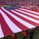 A giant American flag is displayed during the National Anthem at Super Bowl 57 in Glendale, Arizona, on Feb. 12, 2023. (Video screenshot)